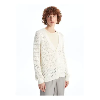 LC Waikiki V-Neck Openwork Long Sleeve Women's Knitwear Cardigan