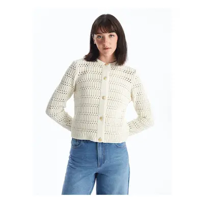 LC Waikiki LCW Vision Crew Neck Openwork Long Sleeve Women's Knitwear Cardigan