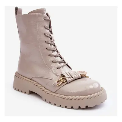 Women's patented work boots with D&A decoration light grey