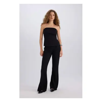 DEFACTO Flare Fit Straight Leg Long Length Crepe Trousers E1870ax24wn