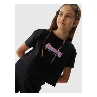 4F Organic Cotton Crop Top T-Shirt for Girls - Black