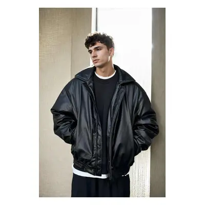 60695 Dewberry Oversize PU Mens Jacket-BLACK