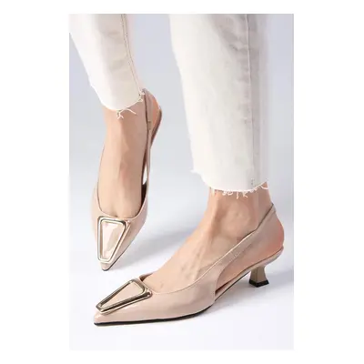 Mio Gusto Milena Nude Patent Leather Metal Buckle Accessory Mini Heel Women's Shoes