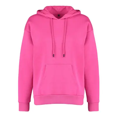 Trendyol Fuchsia Thick Fleece Inside Oversize/Wide Fit with a Hooded Basic Knitted Sweatshirt