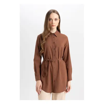 DEFACTO Regular Fit Poplin Basic Plain Long Sleeve Shirt Tunic