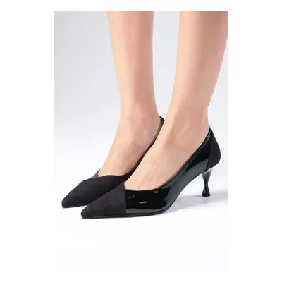 Mio Gusto Wendy Black Color Suede And Patent Leather Women's Heeled Shoes