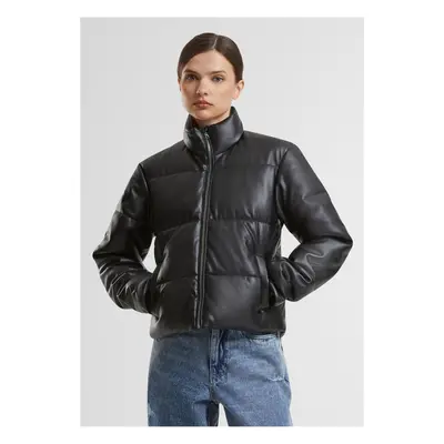 Women's quilted jacket made of synthetic leather black