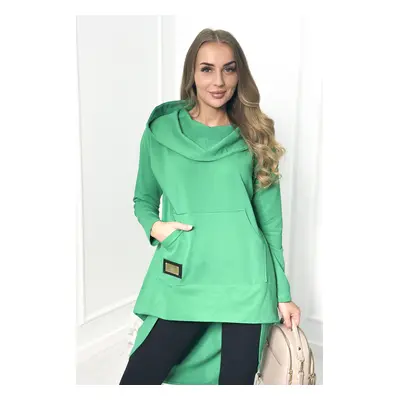 Long back sweatshirt with hood light green