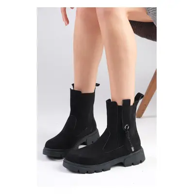 Mio Gusto Hera Black Color Elastic Thick Sole Women's Ankle Boots