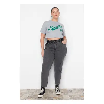 Trendyol Curve Gray High Waist Elastic Waist Mom Jeans