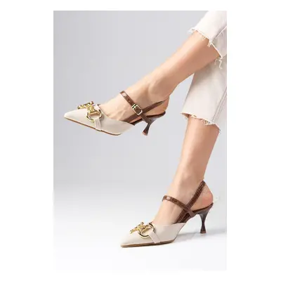 Mio Gusto Felicity Nude Women's Heeled Shoes with Buckle Accessorie Open Back with Buckle in the