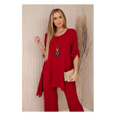 Women's set blouse with pendant + trousers - burgundy