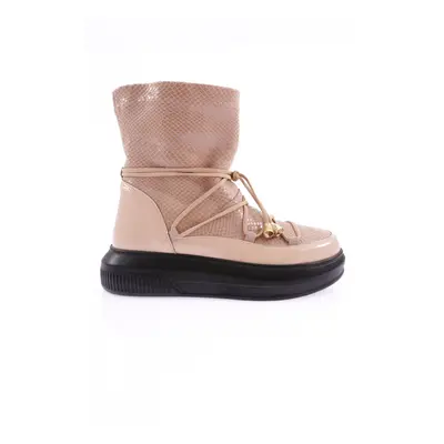 DGN Women's Thick Sole Rubber Lace-Up Boots with Shearling Fur.