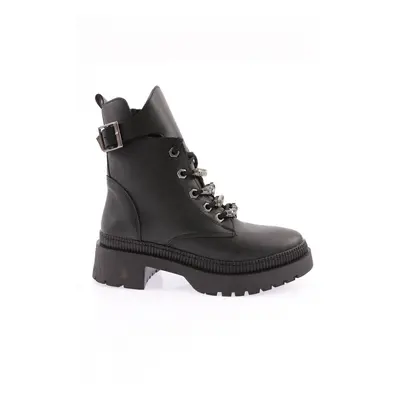 DGN K9030 Women's Crystal Stone Lace Up Boots Black