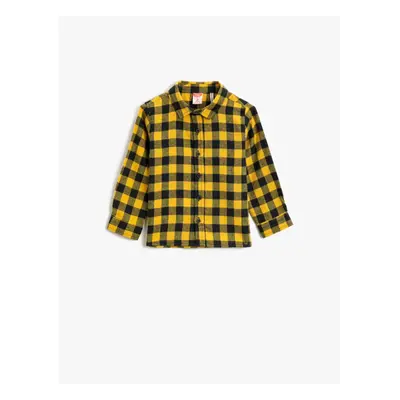 Koton Baby Boy Yellow Checkered Classic Collar Long Sleeve Shirt