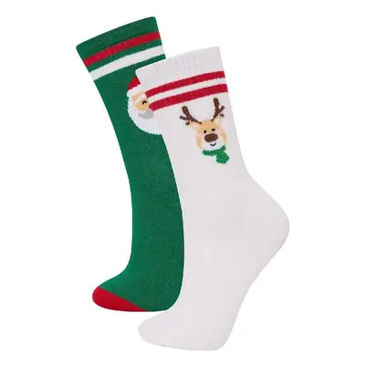 DEFACTO Women's New Year Themed 2-Pack Cotton Long Socks