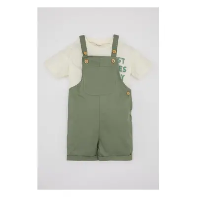 DEFACTO Baby Boy Printed Short Sleeve Combed Cotton T-Shirt Overalls 2-Piece Set