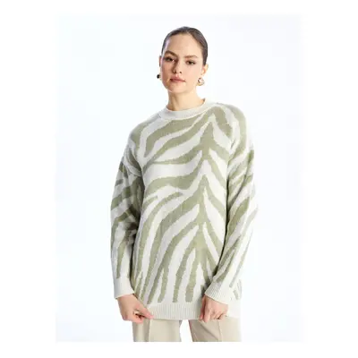 LC Waikiki Women's Crew Neck Patterned Long Sleeve Knitwear Tunic