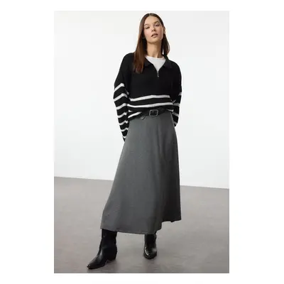 Trendyol Anthracite A Cut/Flare Cut Midi Brushed Flexible Knit Skirt