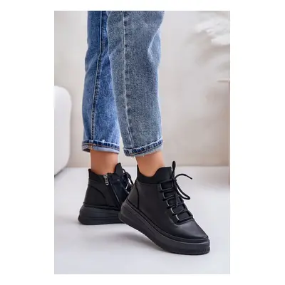 Lightweight leather sports shoes on platform Artiker black