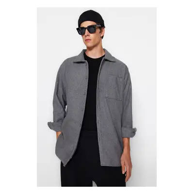 Trendyol Gray Men's Oversize Fit Shirt Collar Stamp Thick Winter Shirt Jacket