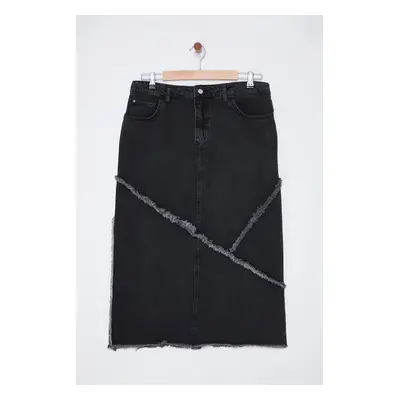 Trendyol Curve Anthracite Slit Denim Plus Size Skirt