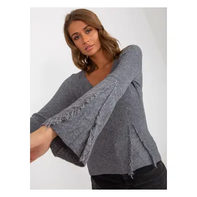 Dark grey ribbed classic sweater with viscose