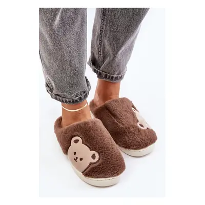 Women's fluffy slippers with teddy bear brown Fiorinella