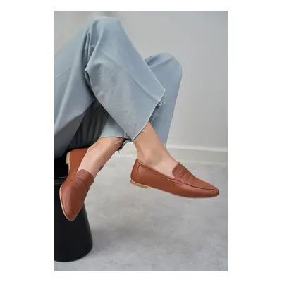 NİŞANTAŞI SHOES Emma Tan Inside and Outside Genuine Leather Flat Sole Women's Ballerinas