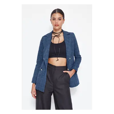 Trendyol Tweed Blazer Jacket With Indigo Woven Lining