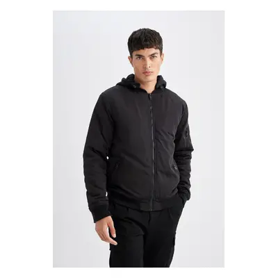 DEFACTO Slim Fit Detachable Hooded Zippered Double Pocket Seasonal Lightweight Bomber Jacket