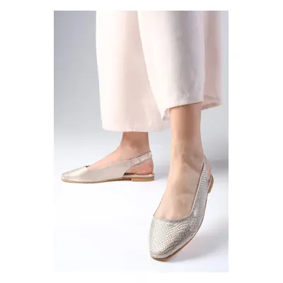 Mio Gusto Mio Gust Ally Gold Color Snakeskin Patterned Flat Toe Women's Flat Shoes