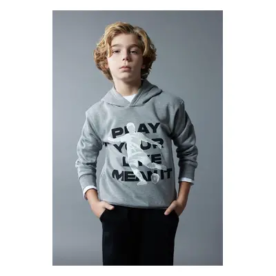 DEFACTO Boy's Hooded Printed Thick Sweatshirt