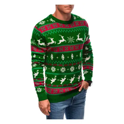 Edoti Men's Norwegian winter sweater with reindeer - green