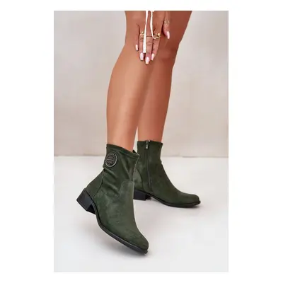 Women's ankle boots with zip with decorative detalo Eco suede green Lerioria