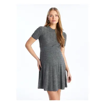 LC Waikiki Crew Neck Self Patterned Short Sleeve Maternity Knitwear Dress