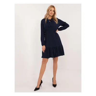 Navy blue dress with ruffles and long sleeves OCH BELLA