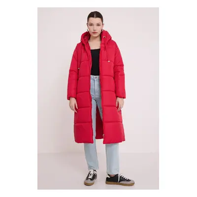 Bigdart Women's Red Hooded Long Puffer Coat