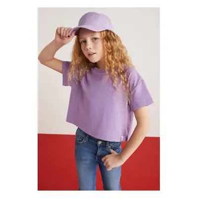 GRIMELANGE HEIDA-GRM24022- 100% cotton trim label girls kids short sleeve tshirt kids tshirt Pur