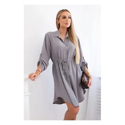 Women's dress with buttons and waist ties - grey