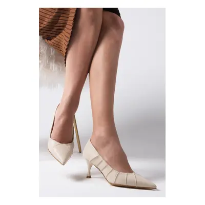 Mio Gusto Nina Women's Beige Color Pleated Heeled Shoes