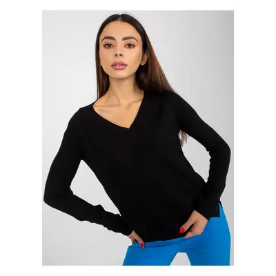 Black Smooth Classic Sweater With Neckline