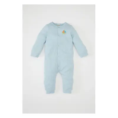 DEFACTO Baby Boy Newborn Blue Buttoned Snap Ribbed Camisole Long Sleeve Jumpsuit