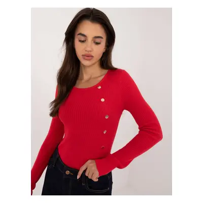 Red classic sweater with buttons