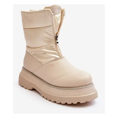 Women's snow boots with a thick sole with a zipper GOE beige