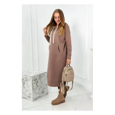 Long mocha hooded dress