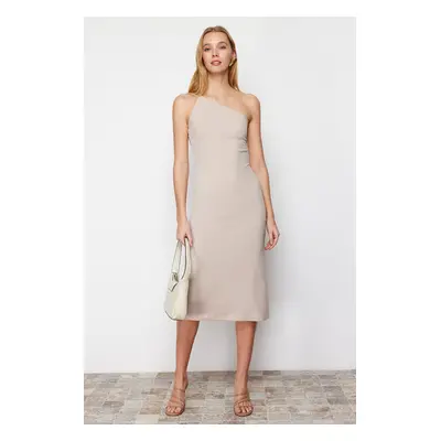 Trendyol Fitted Midi Crepe Knitted Dress with Stone Straps