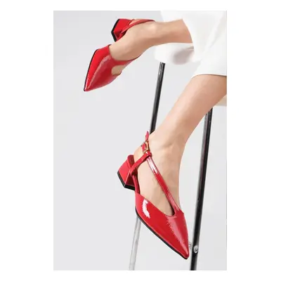 Mio Gusto Annie Red Color Patent Leather Women's Short Heeled Shoes