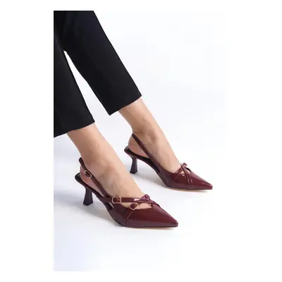 79971 Dewberry Pointed Toe Buckle Heeled Women Shoes-BURGUNDY