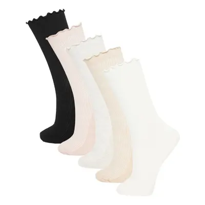 DEFACTO Women's Comfortable Elastic 5-Pack Cotton Long Socks D0535axns